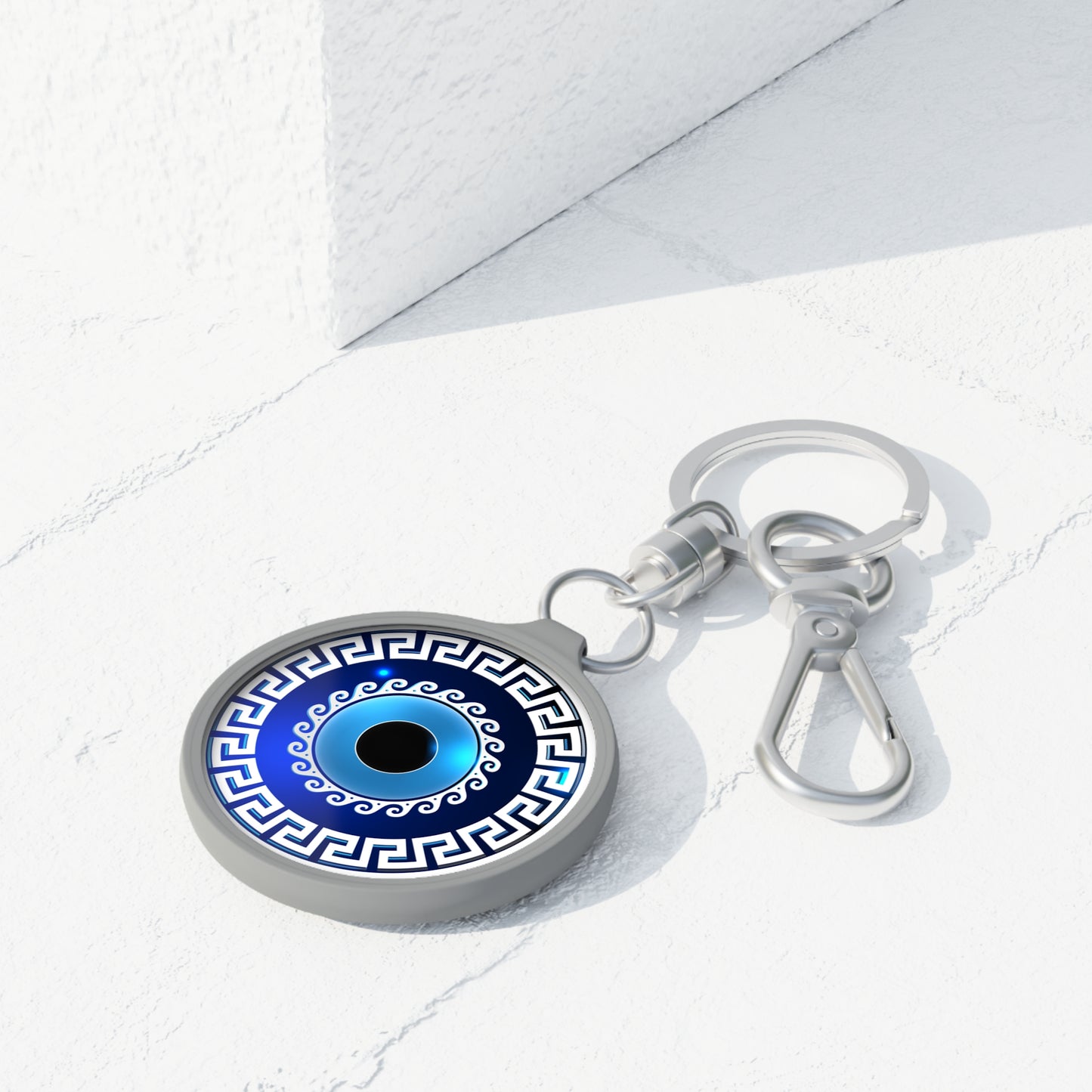 Evil Eye Blues Greek Key Keychain