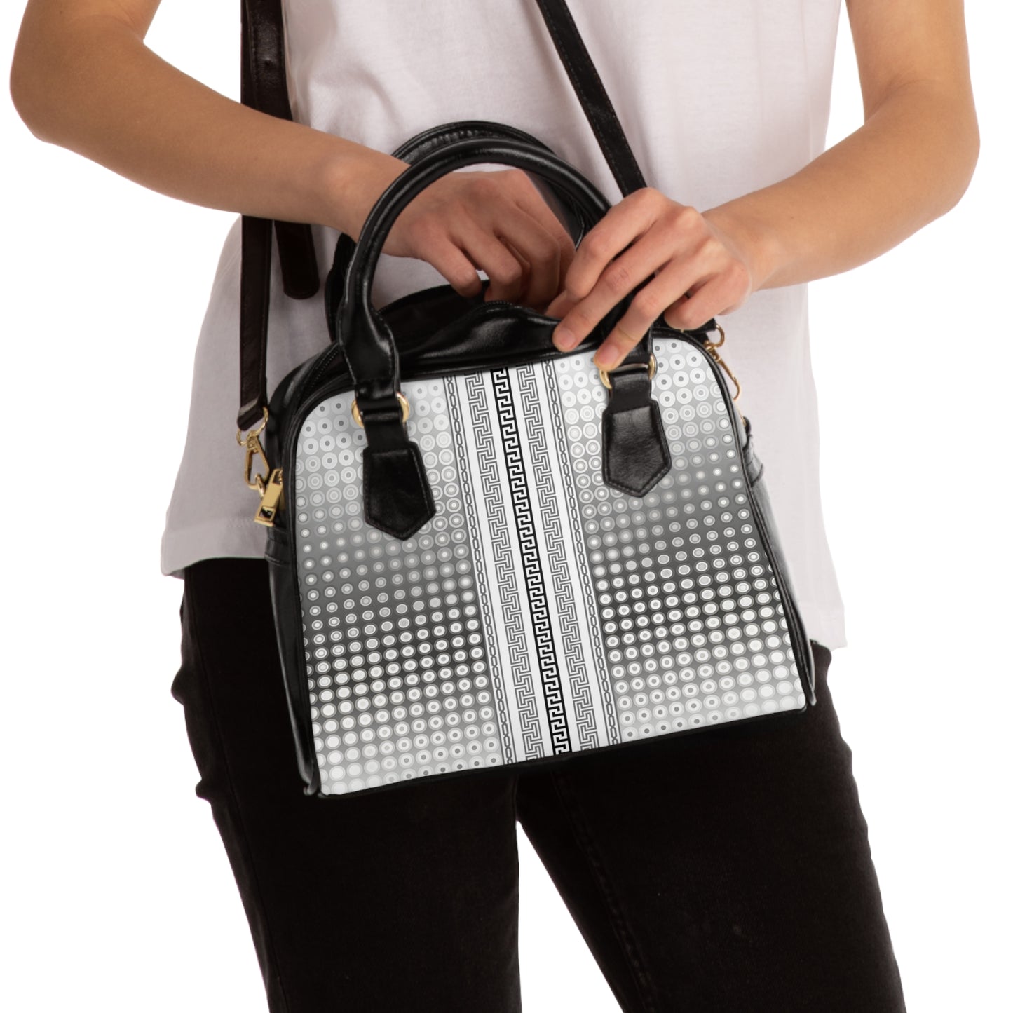 Greek Key Silver Dots Kiki Collection Handbag