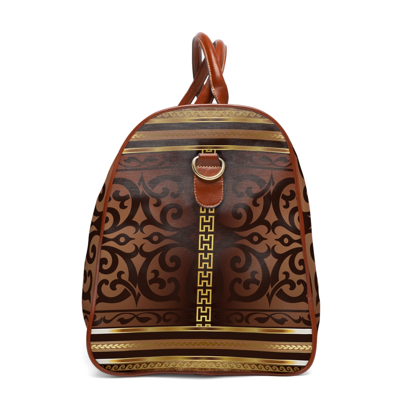 Brown Gold Greek Key Waterproof Travel Bag