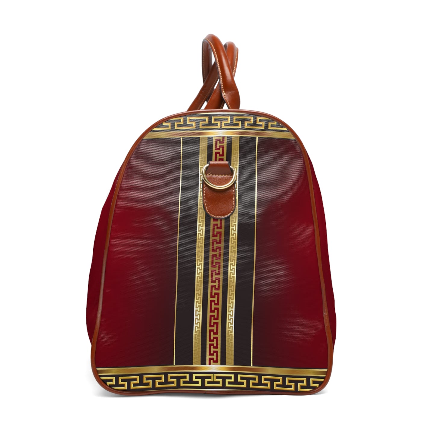 Greek Key Red Black Maroon Gold Waterproof Travel Bag