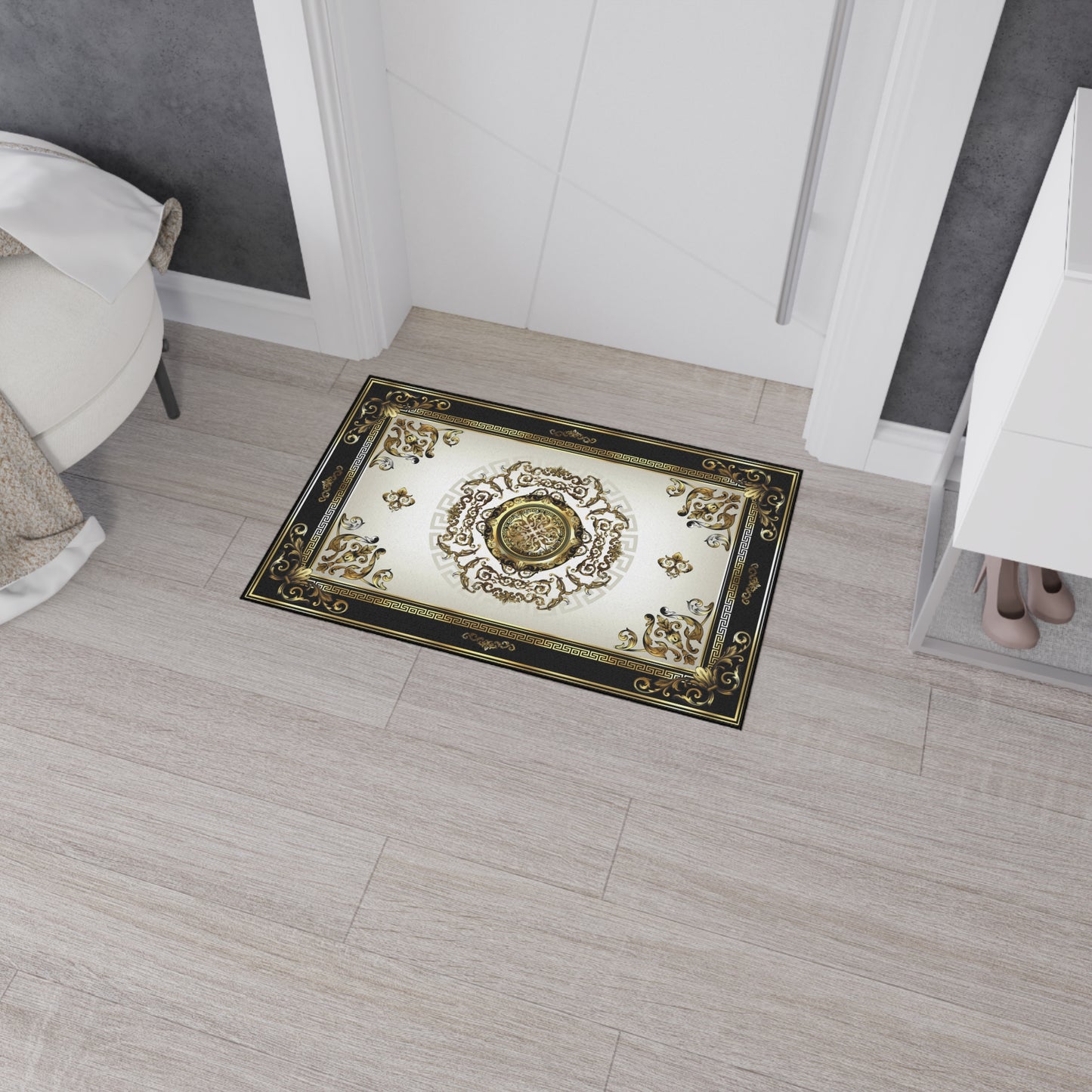 Cream Black Gold Baroque Heavy Duty Door/Floor Mat