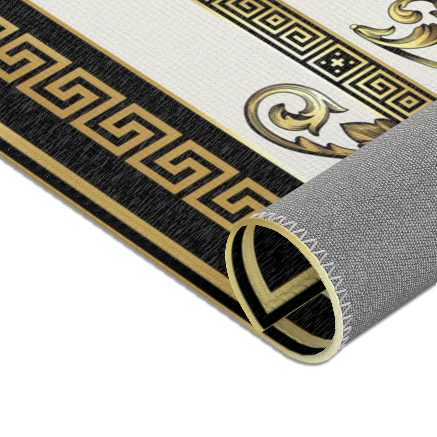 Greek Key Cream Black Gold Ornate Baroque Area Rugs