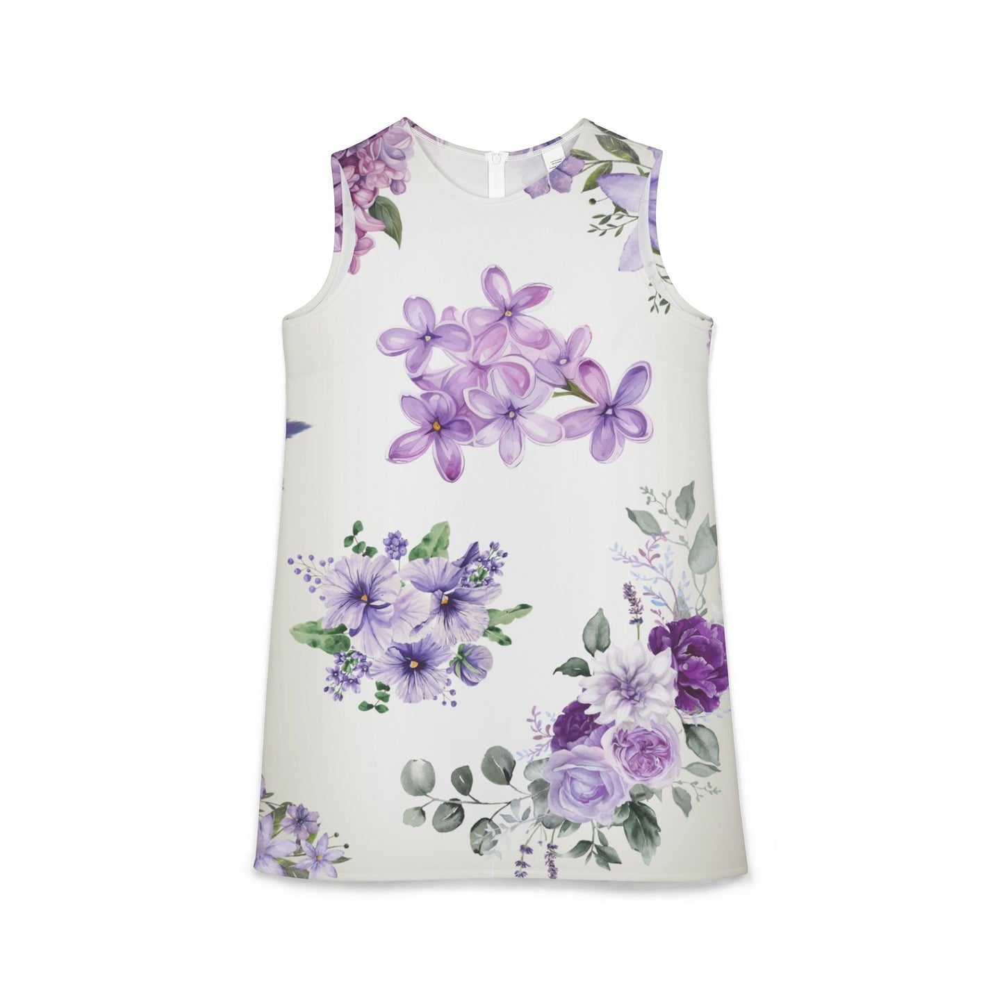 Cream Purple Green Floral Black A-line Sleeveless Dress