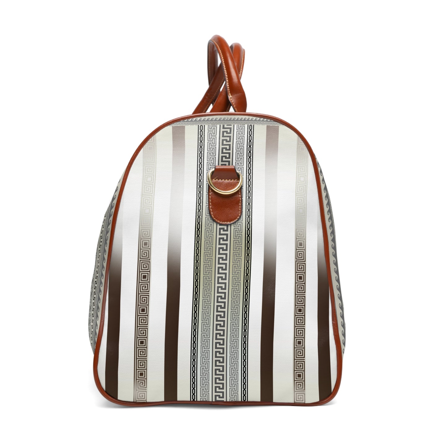 Greek Key Stripe Khaki Gray Waterproof Travel Bag