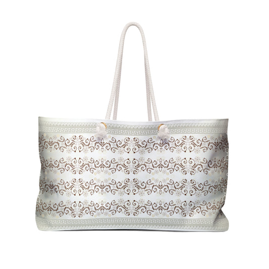 Cream Flowers Greek Key Weekender Bag