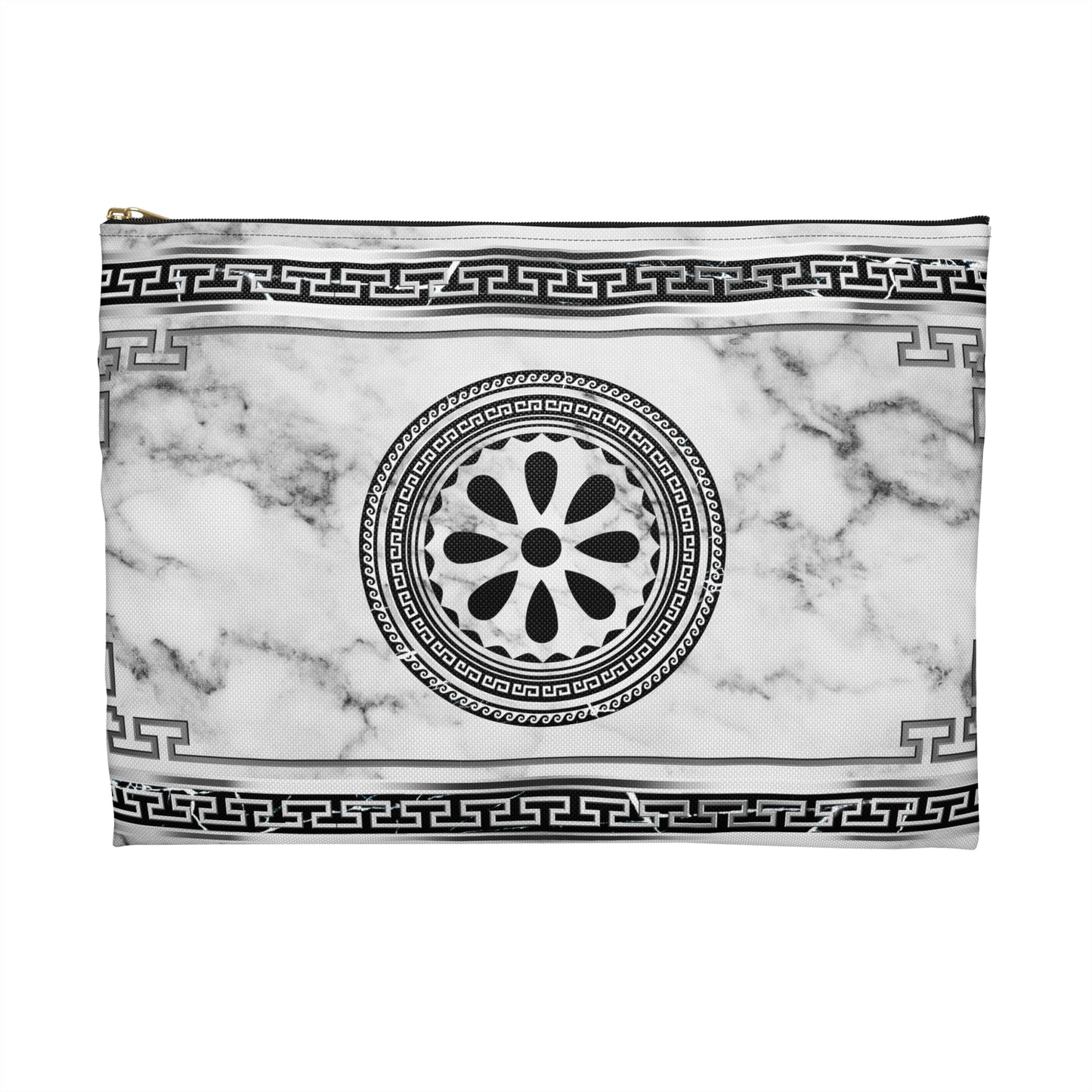 Greek Key Silver White Marbleized Accessory Pouch