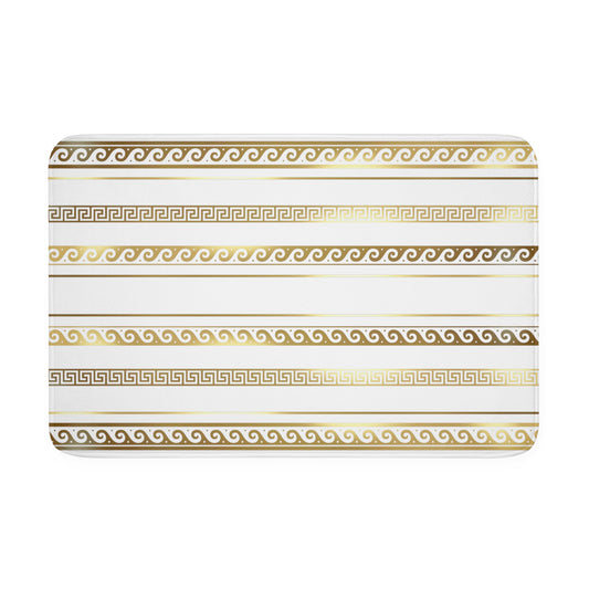 Greek Key Gold White Memory Foam Bath Mat