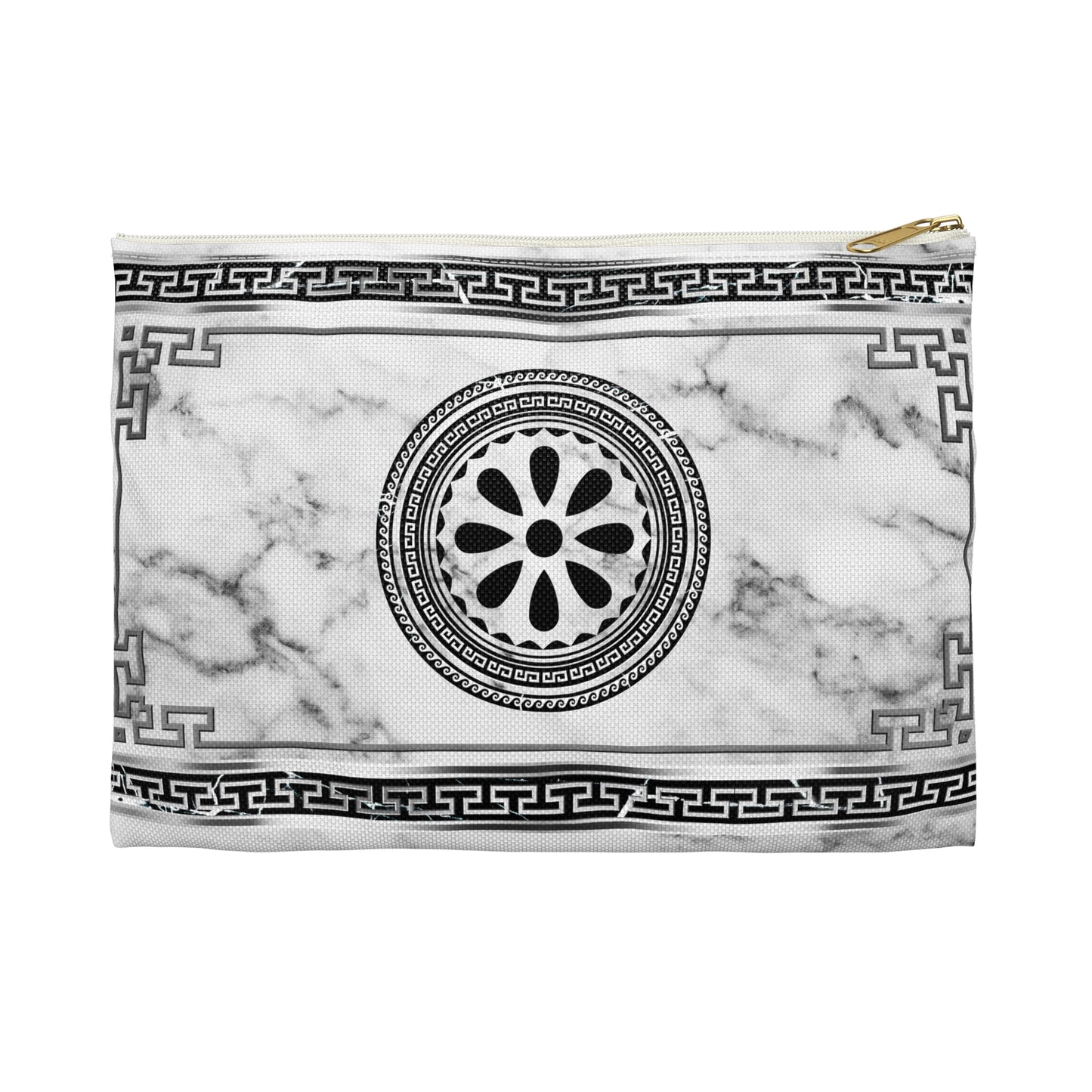 Greek Key Silver White Marbleized Accessory Pouch