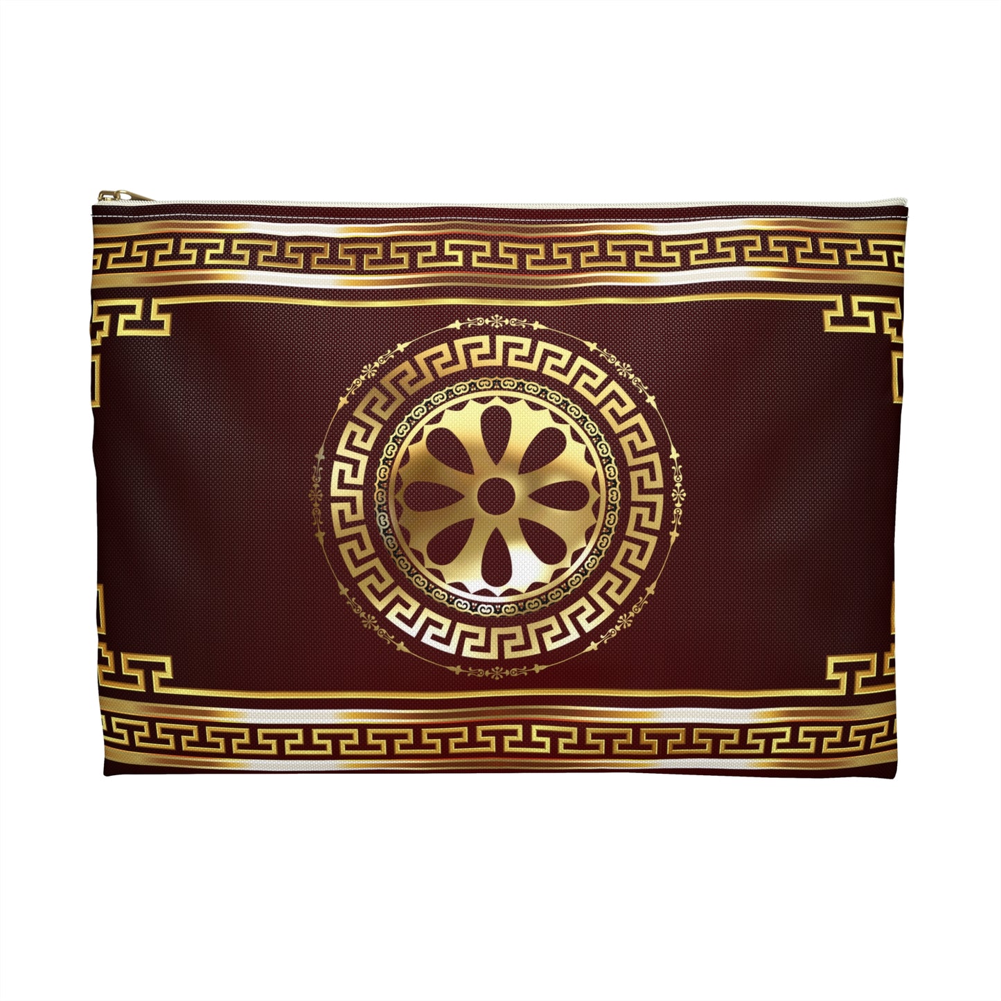 Greek Key Gold Maroon Accessory Pouch