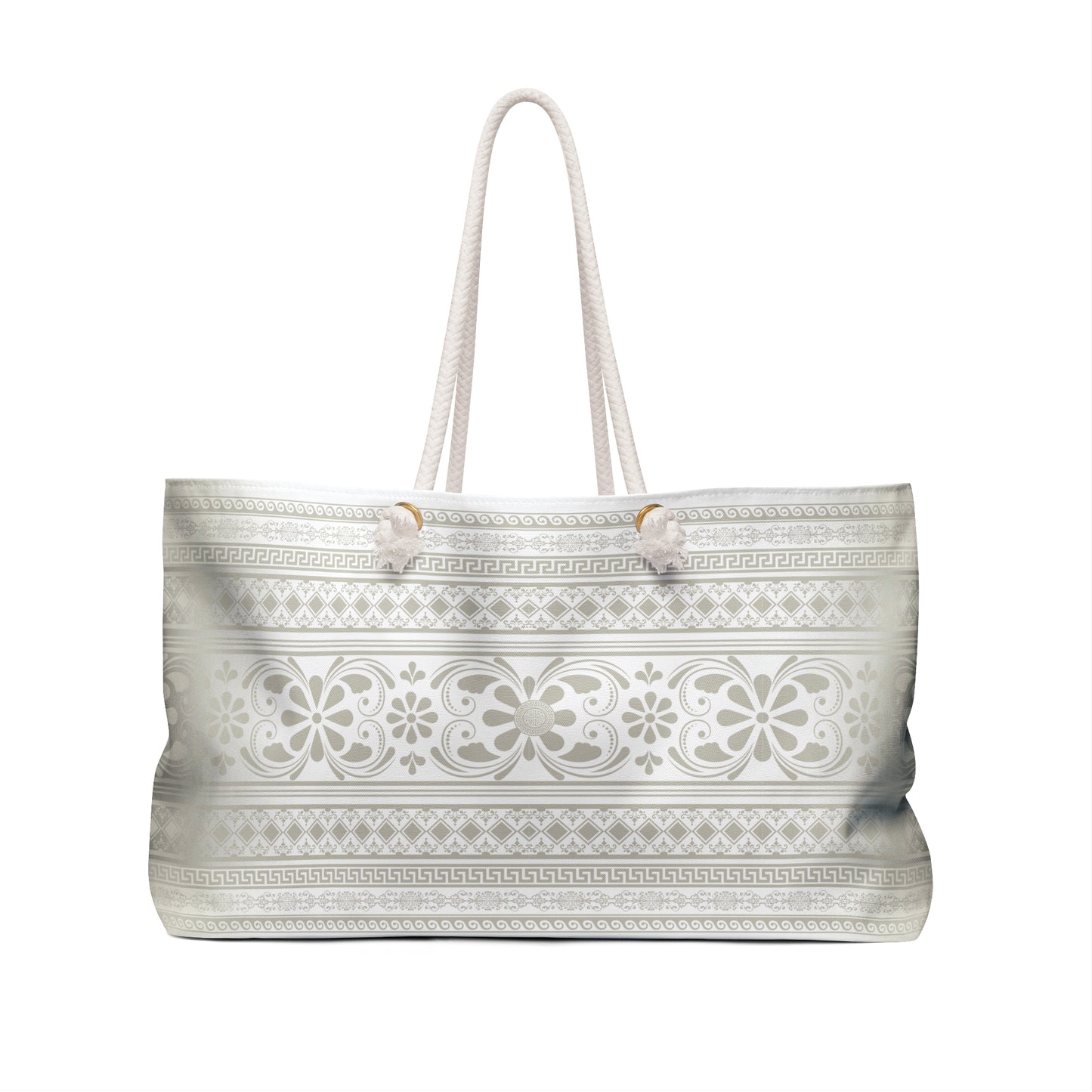 Cream Filigree Greek Key Weekender Bag