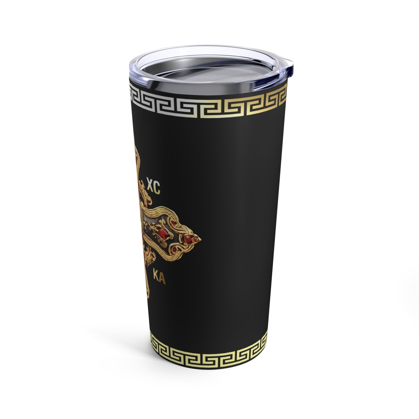 Greek Orthodox Cross Gold Black Tumbler 20oz