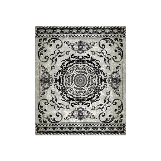 Greek Key Black Cream Angels Crushed Velvet Blanket