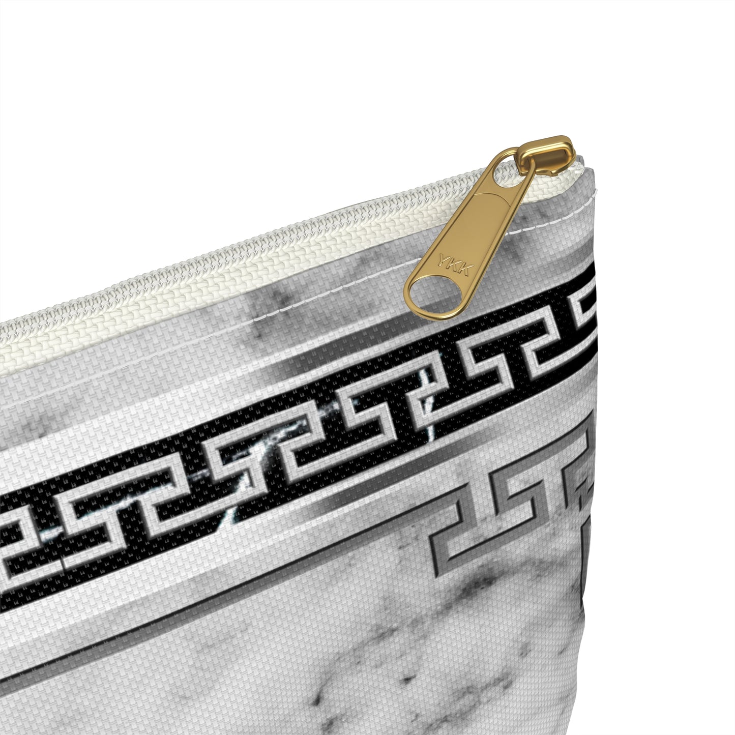 Greek Key Silver White Marbleized Accessory Pouch