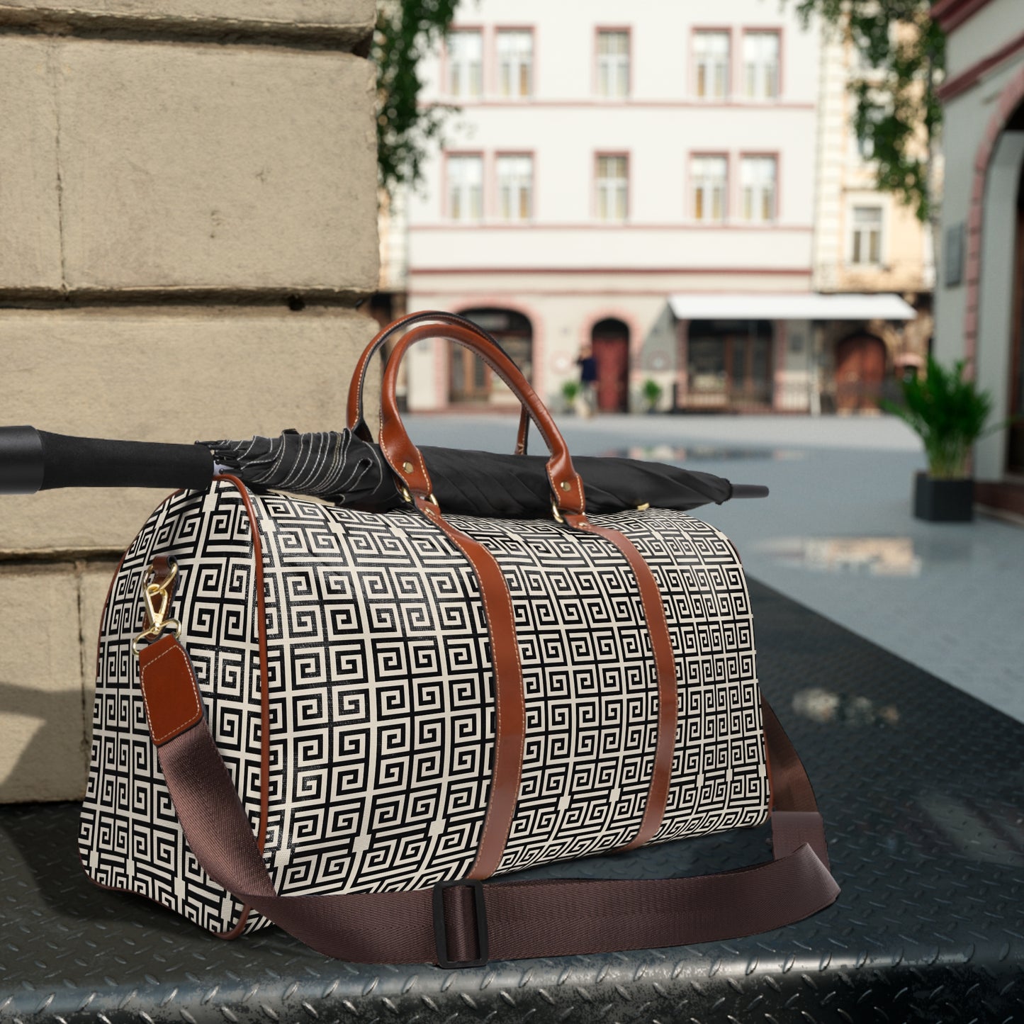 Greek Key Waterproof Travel Bag