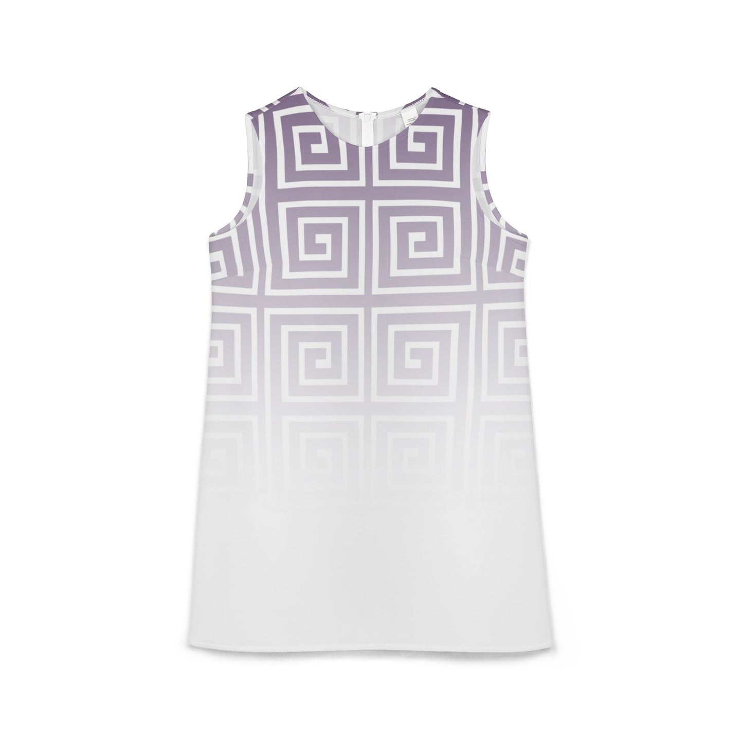 Purple White Greek Key Black A-line Sleeveless Dress