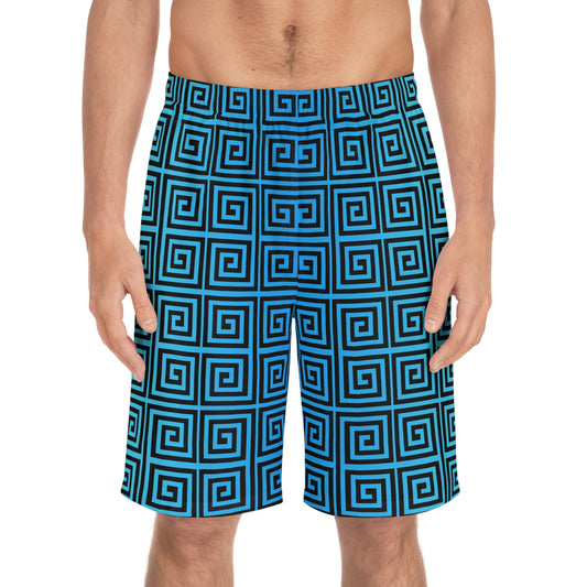 Aqua Greek Key Men's Board Shorts Yanni Collection