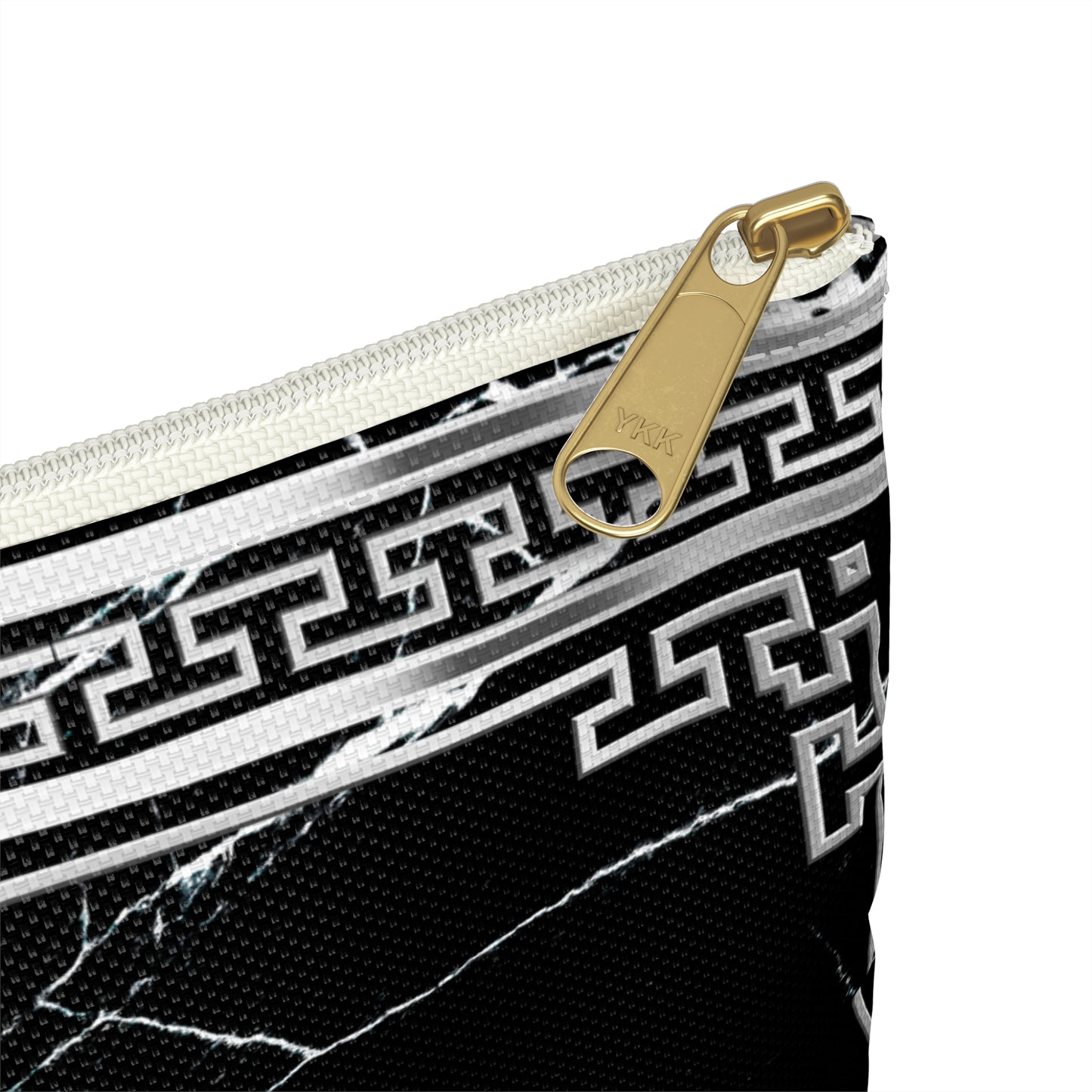 Greek Key Silver Black Marbleized Accessory Pouch