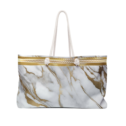 Greek Key Gold White Marbleized Weekender Bag