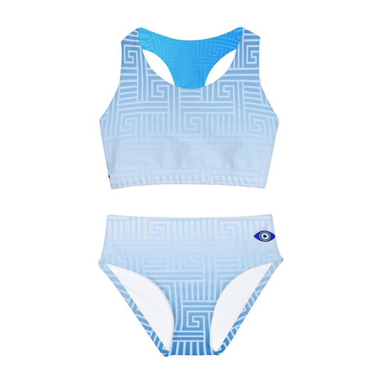 Light Blue White Girls Two Piece Swimsuit Kiki Collection