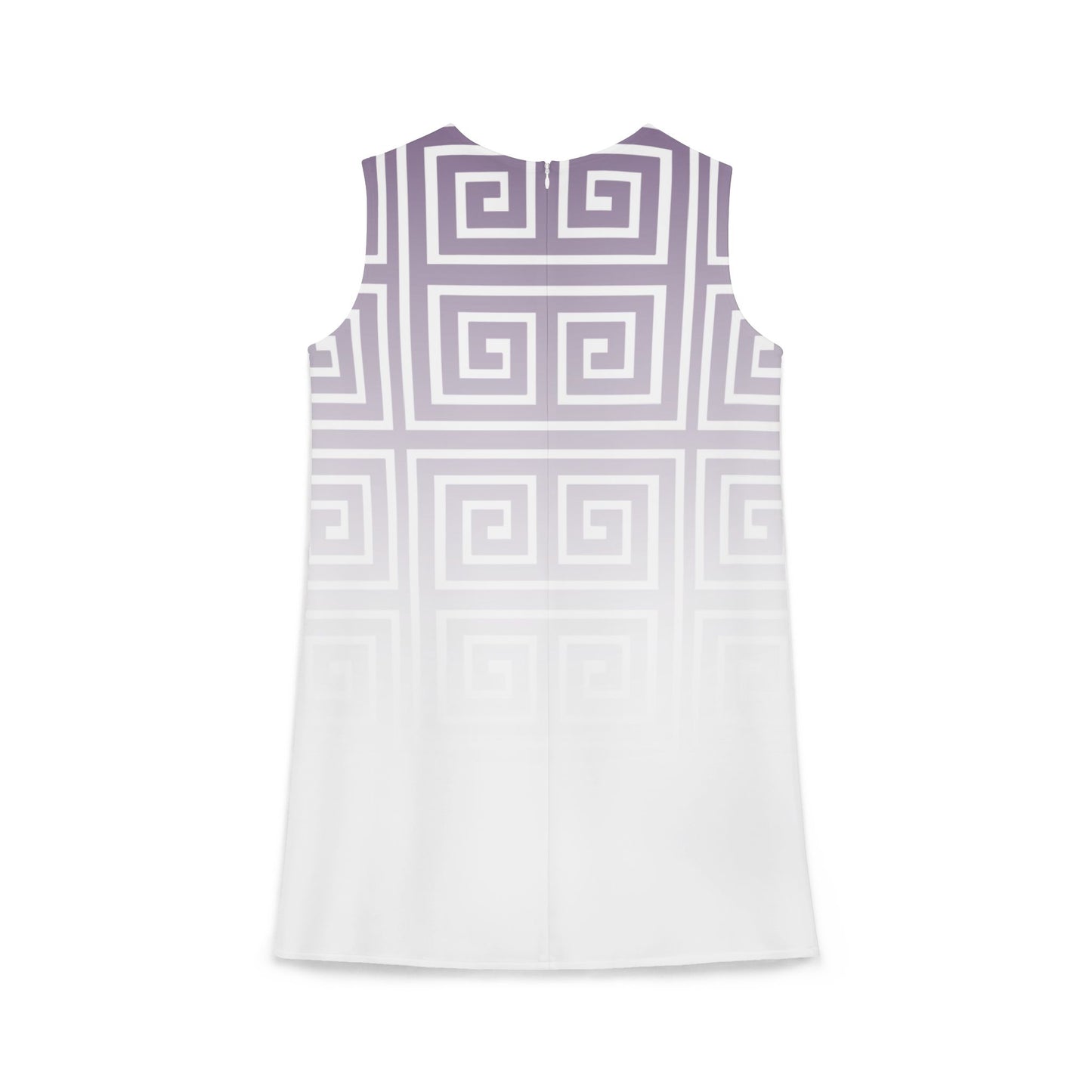 Purple White Greek Key Black A-line Sleeveless Dress