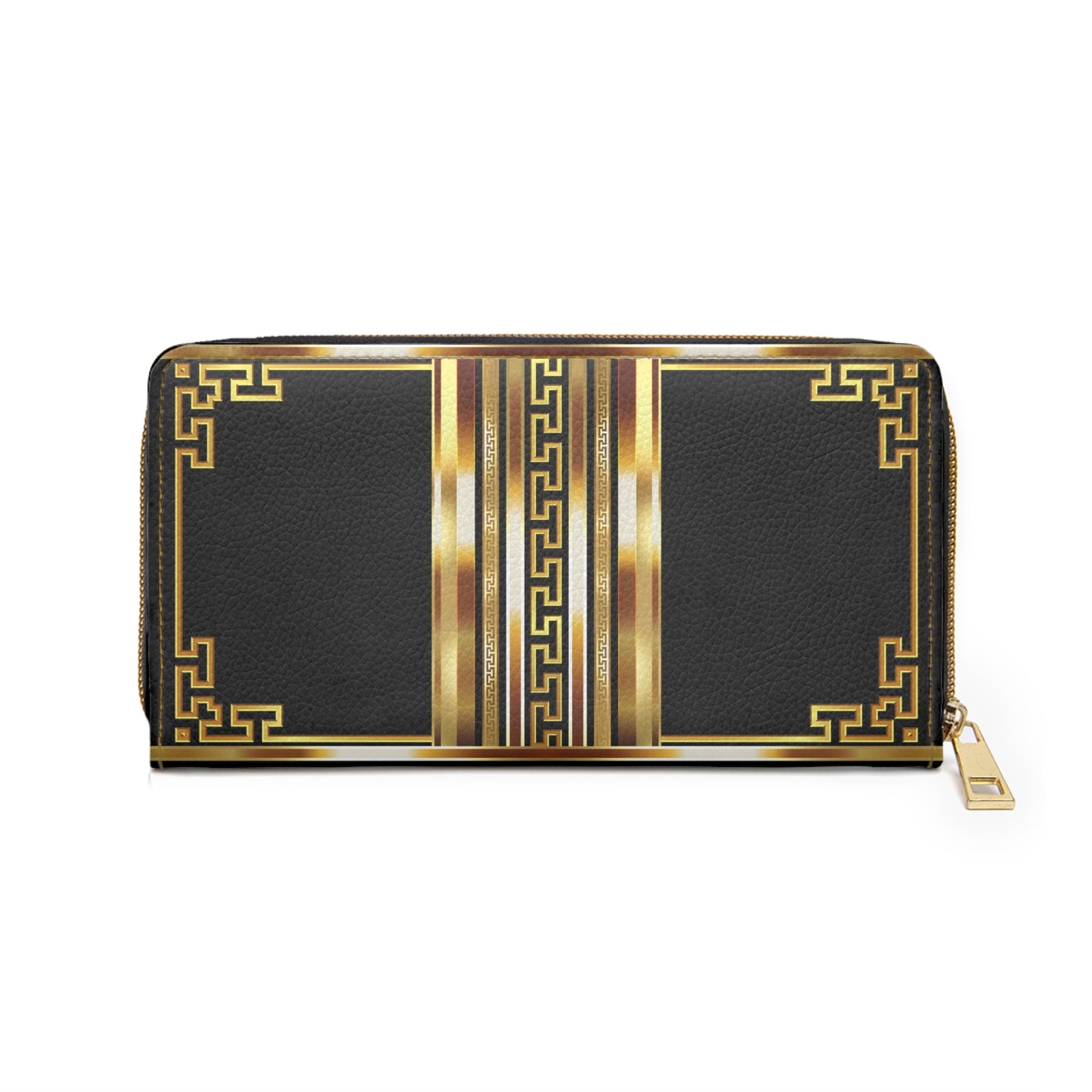 Greek Key Black Gold Zipper Wallet