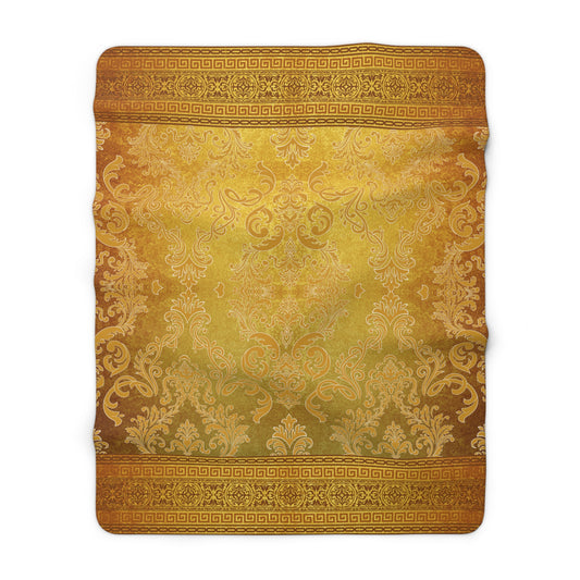 Greek Key Gold Ornate Floral Sherpa Fleece Blanket