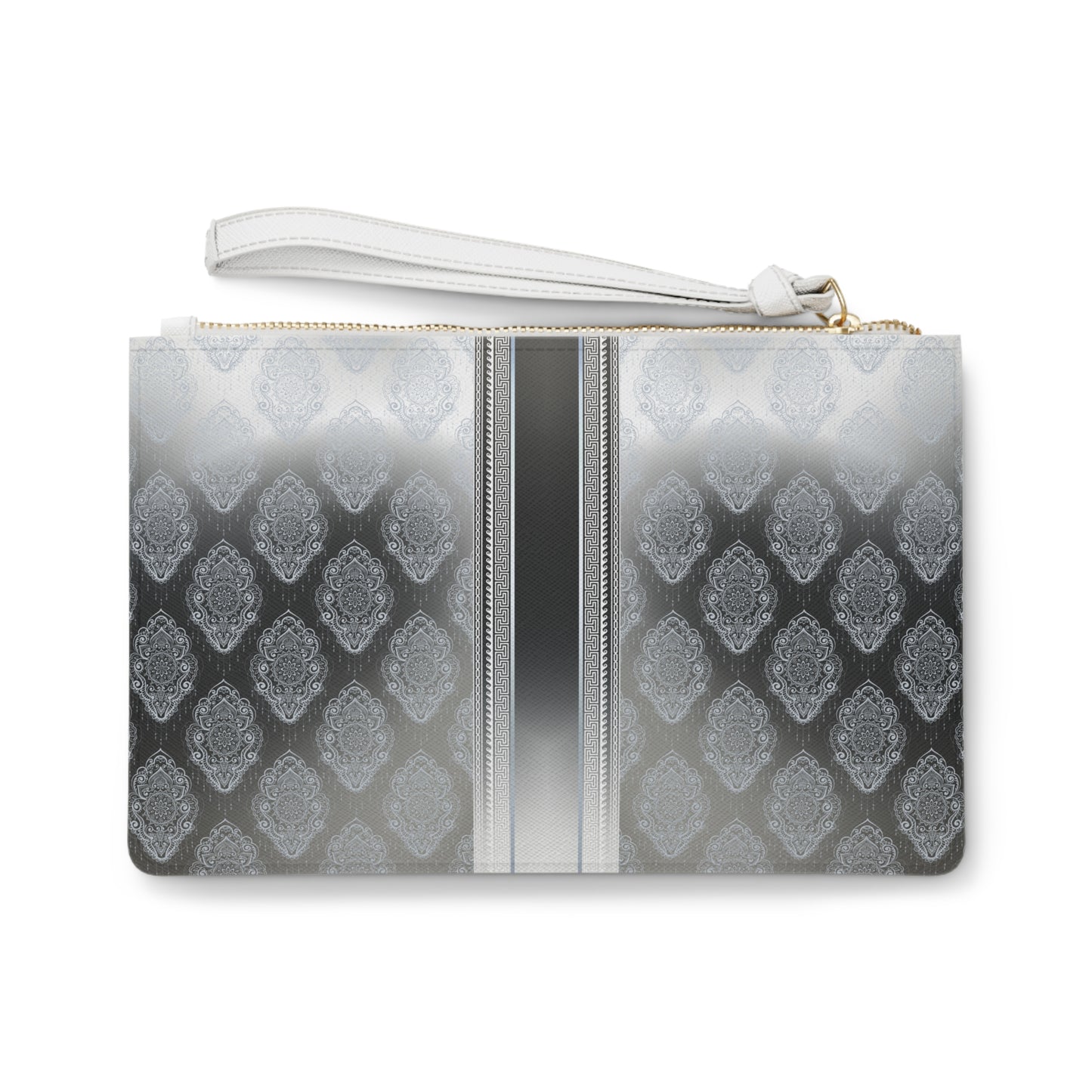 Greek Key Floral Silver Black Blue Clutch Bag