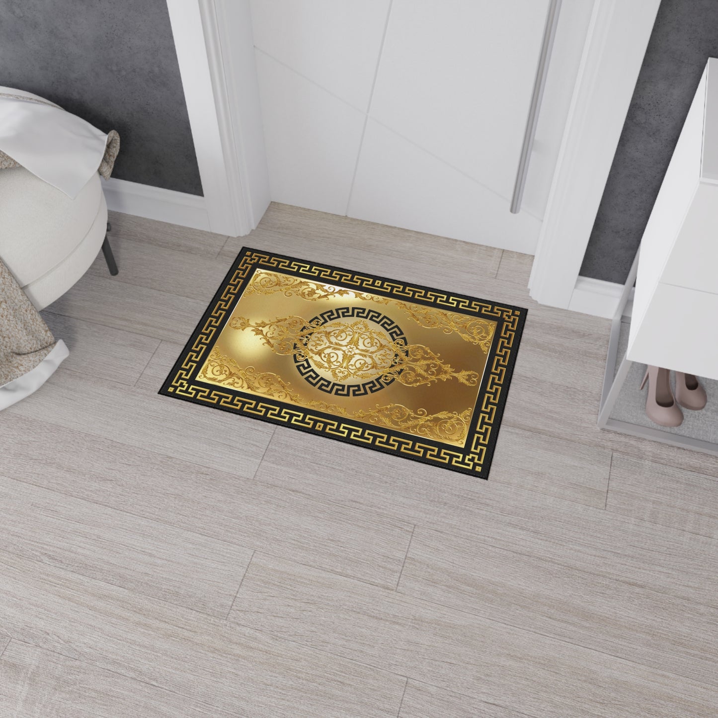 Greek Key Gold Black Baroque Heavy Duty Floor Mat