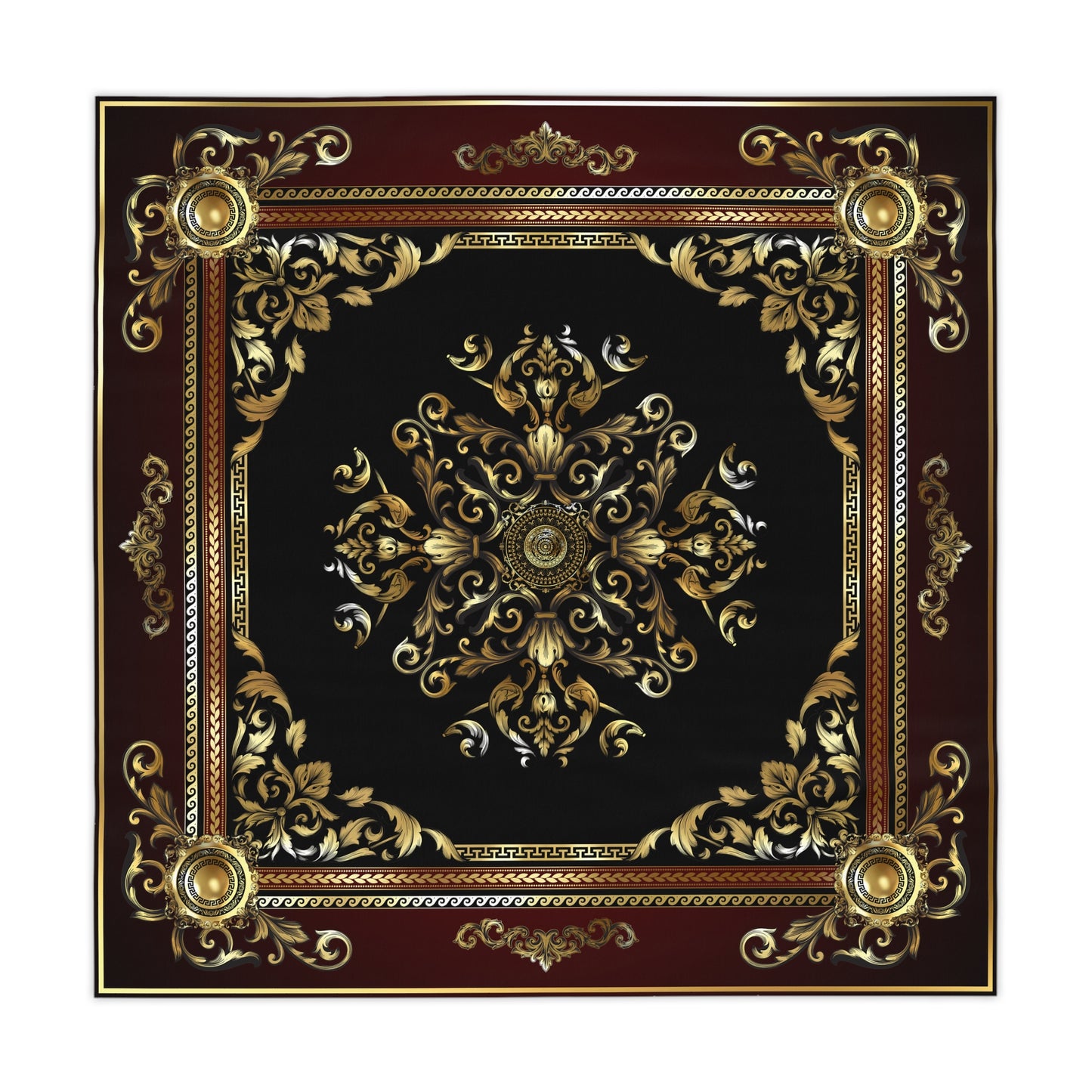 Ornate Baroque Black Maroon Gold Greek Key Tablecloth