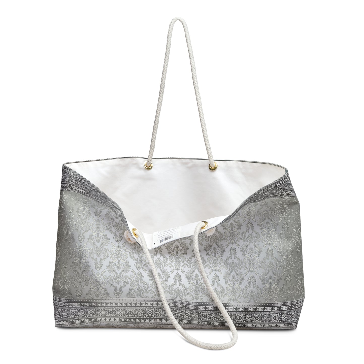 Floral Greek Key Grey White Ornate Baroque Weekender Bag