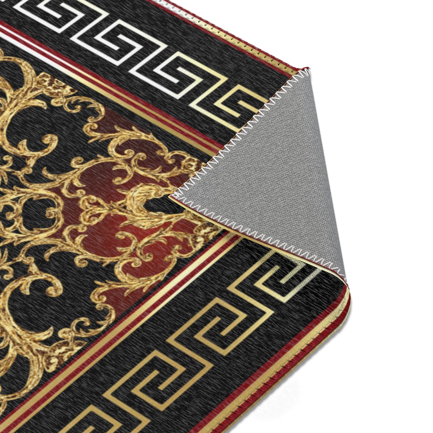 Baroque Gold Black Red Greek Key Ornate Area Rugs