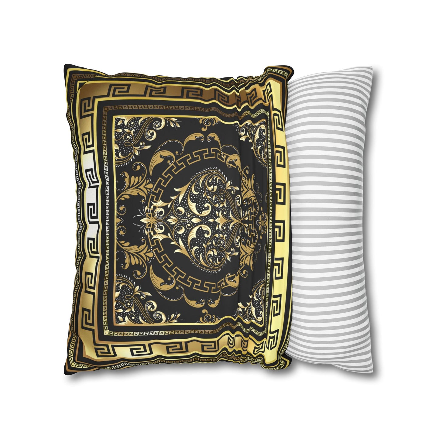 Greek Keys Gold Black Faux Suede Square Pillow Case