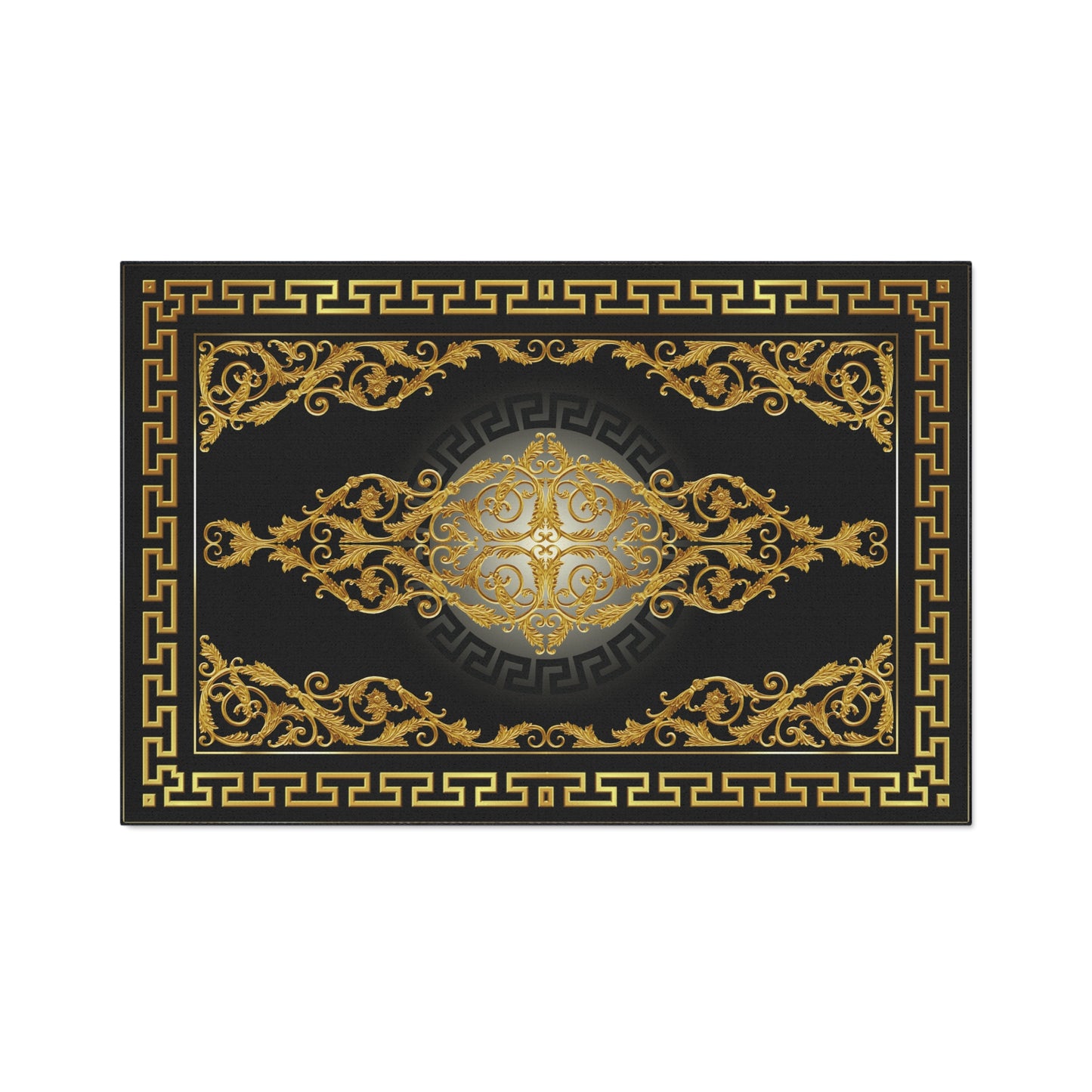 Greek Key Black Gold Baroque Heavy Duty Floor Mat