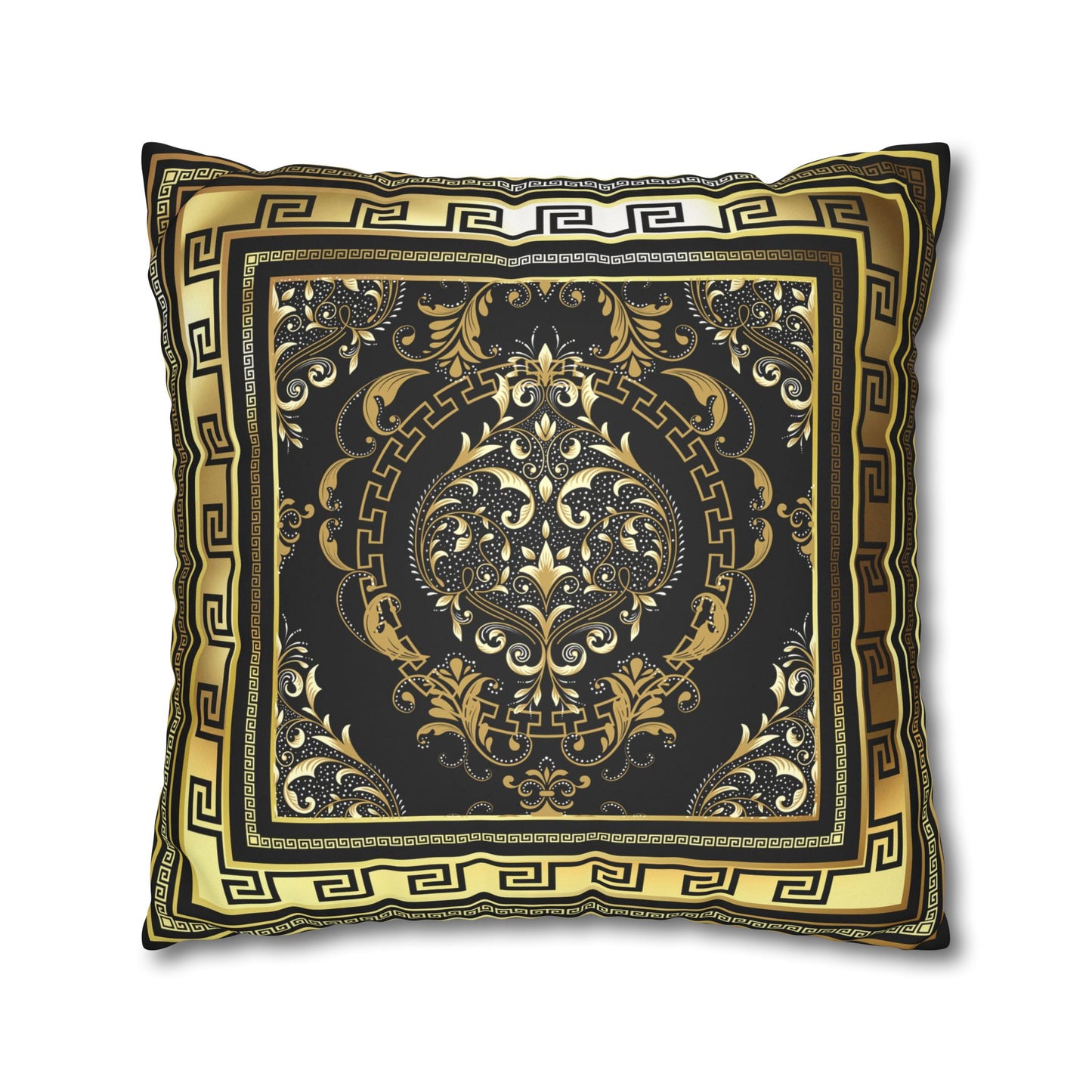 Greek Keys Gold Black Faux Suede Square Pillow Case