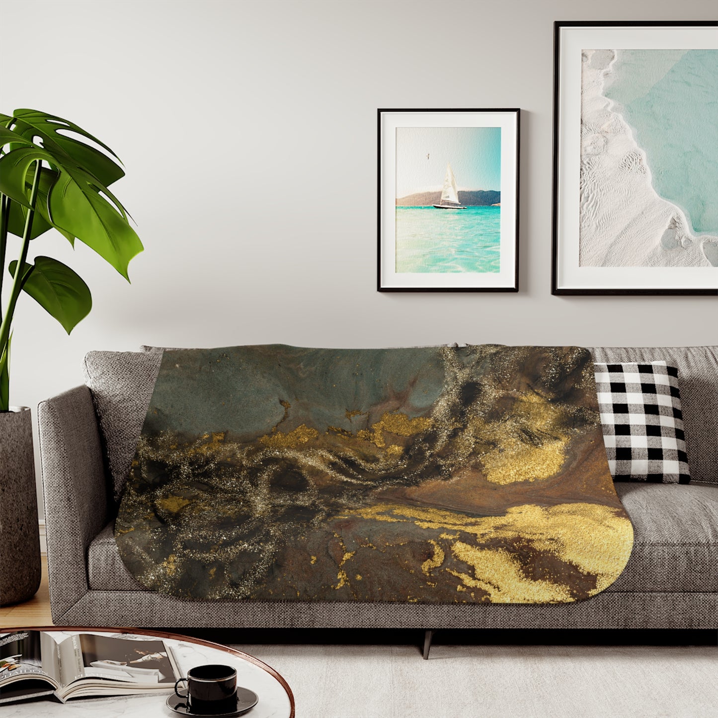 Abstract Brown Gold Sherpa Blanket