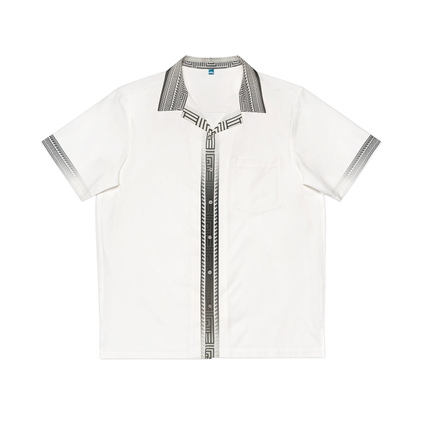 Greek Key Silver White/Black Silver Hawaiian Style Shirt