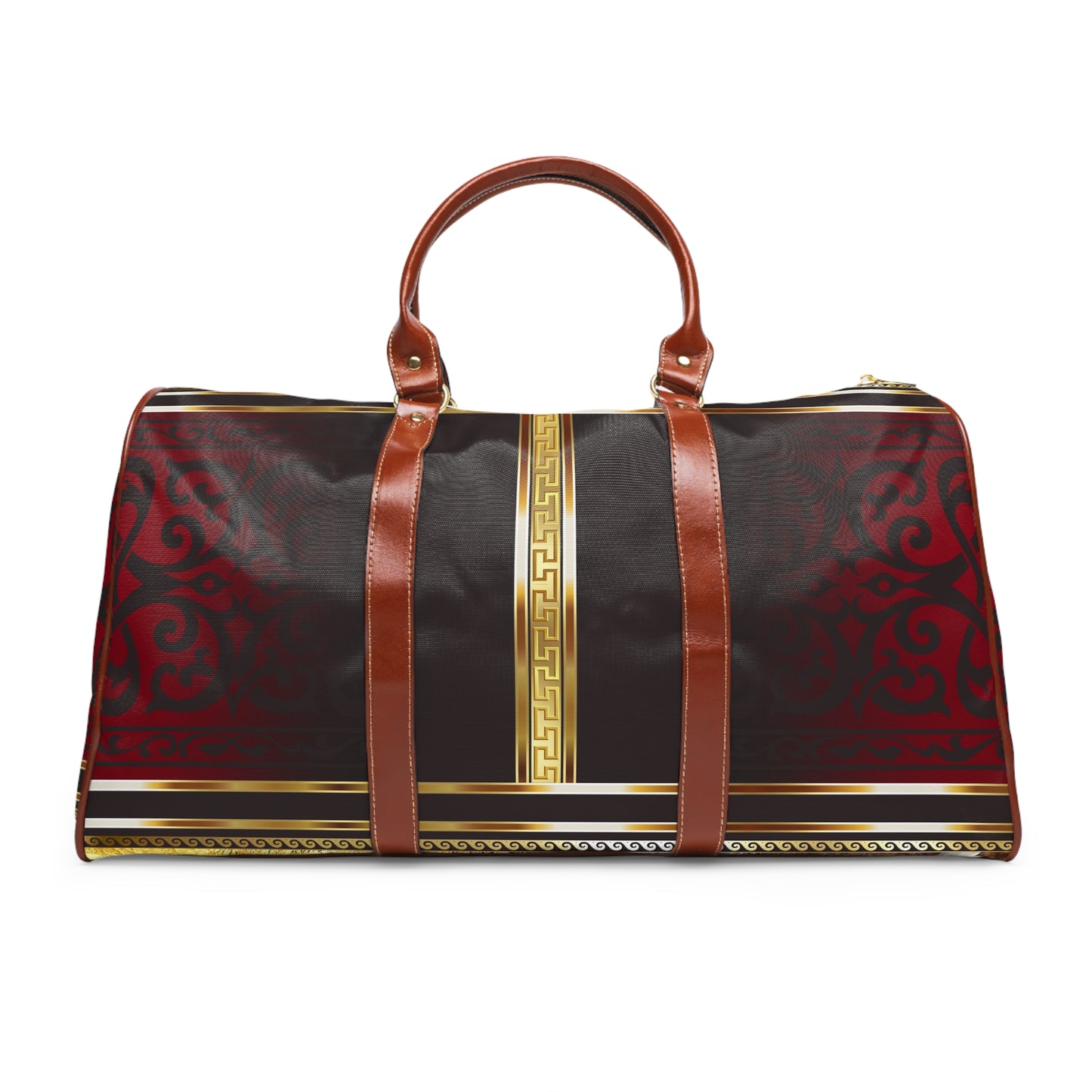 Maroon Black Red Gold Greek Key Waterproof Travel Bag
