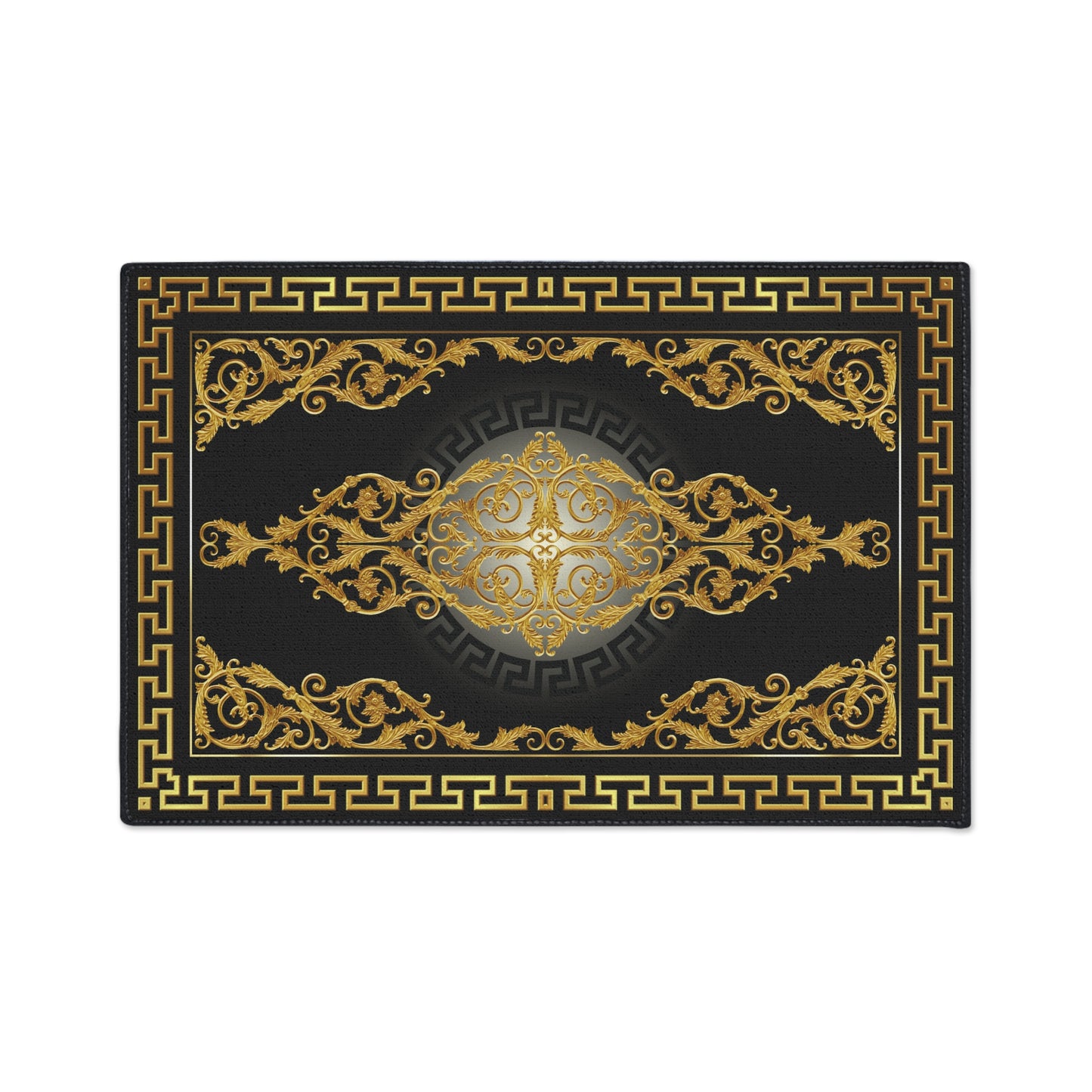 Greek Key Black Gold Baroque Heavy Duty Floor Mat