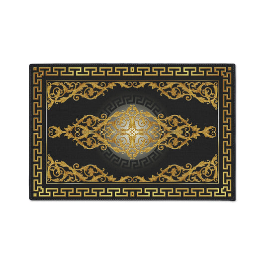 Greek Key Black Gold Baroque Heavy Duty Floor Mat