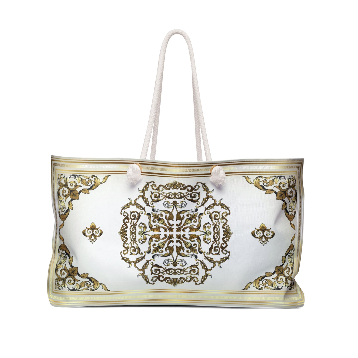 White Gold Greek Key Ornate Baroque  Weekender Bag