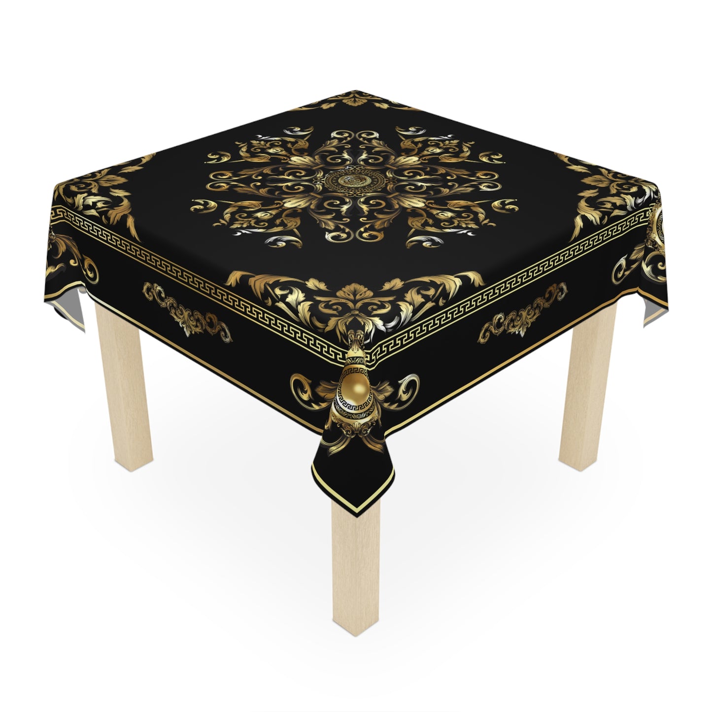 Ornate Baroque Black Gold Greek Key Tablecloth