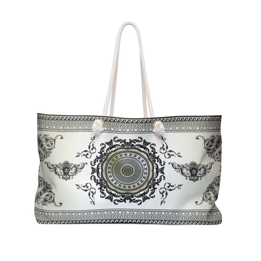 Angel Wings Greek Key Cream Black Ornate Weekender Bag