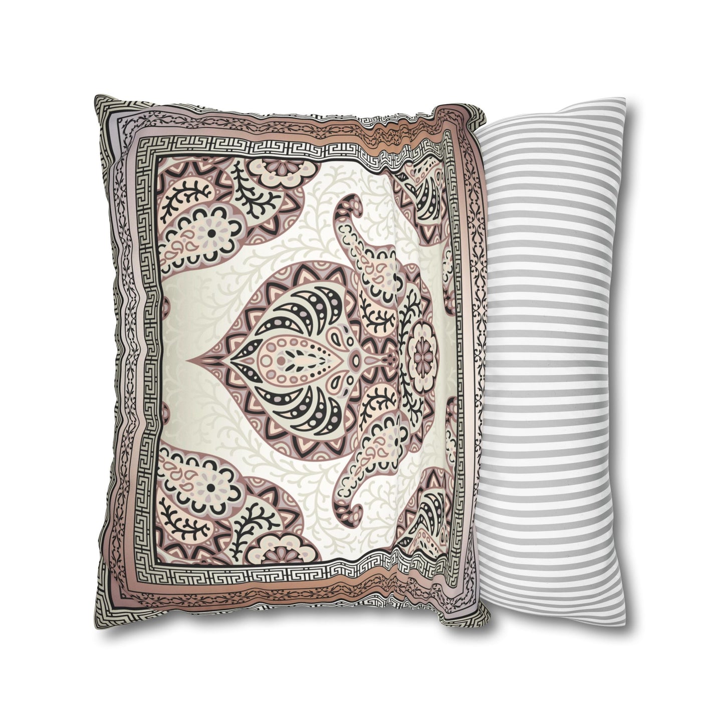 Greek Keys Pink Peach Black Paisley Faux Suede Square Pillow Case