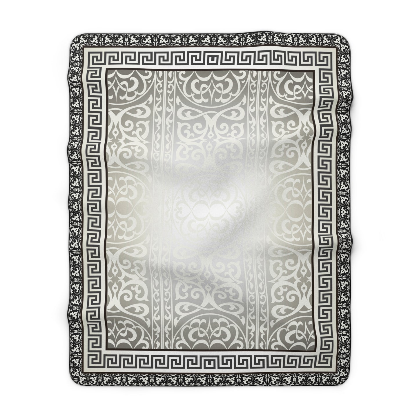 Greek Key Khaki Black Gray Ornate Sherpa Fleece Blanket