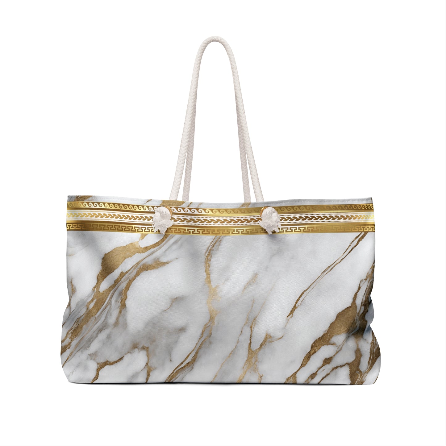 Greek Key Gold White Marbleized Weekender Bag