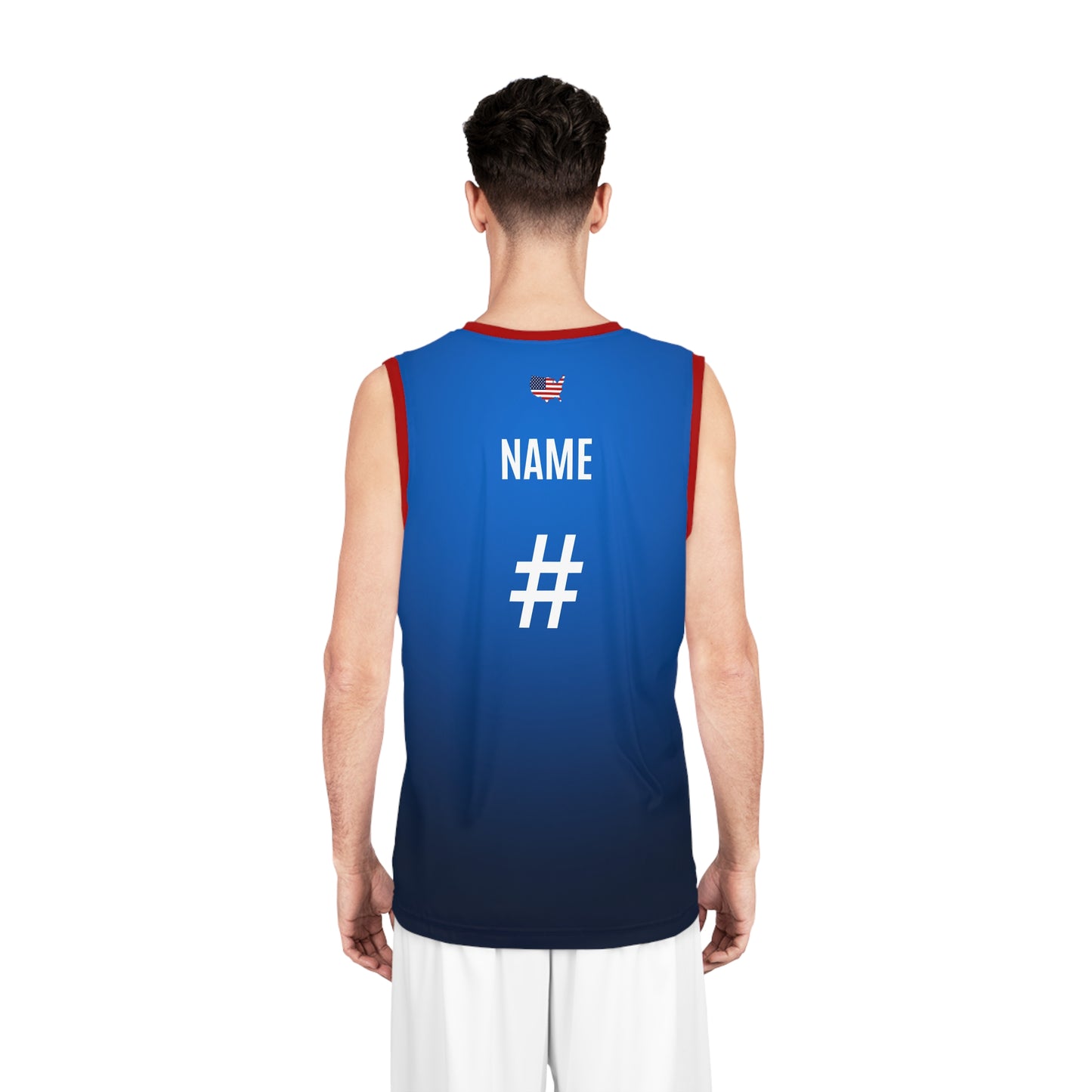 USA Blue Red White Trim - Basketball Jersey