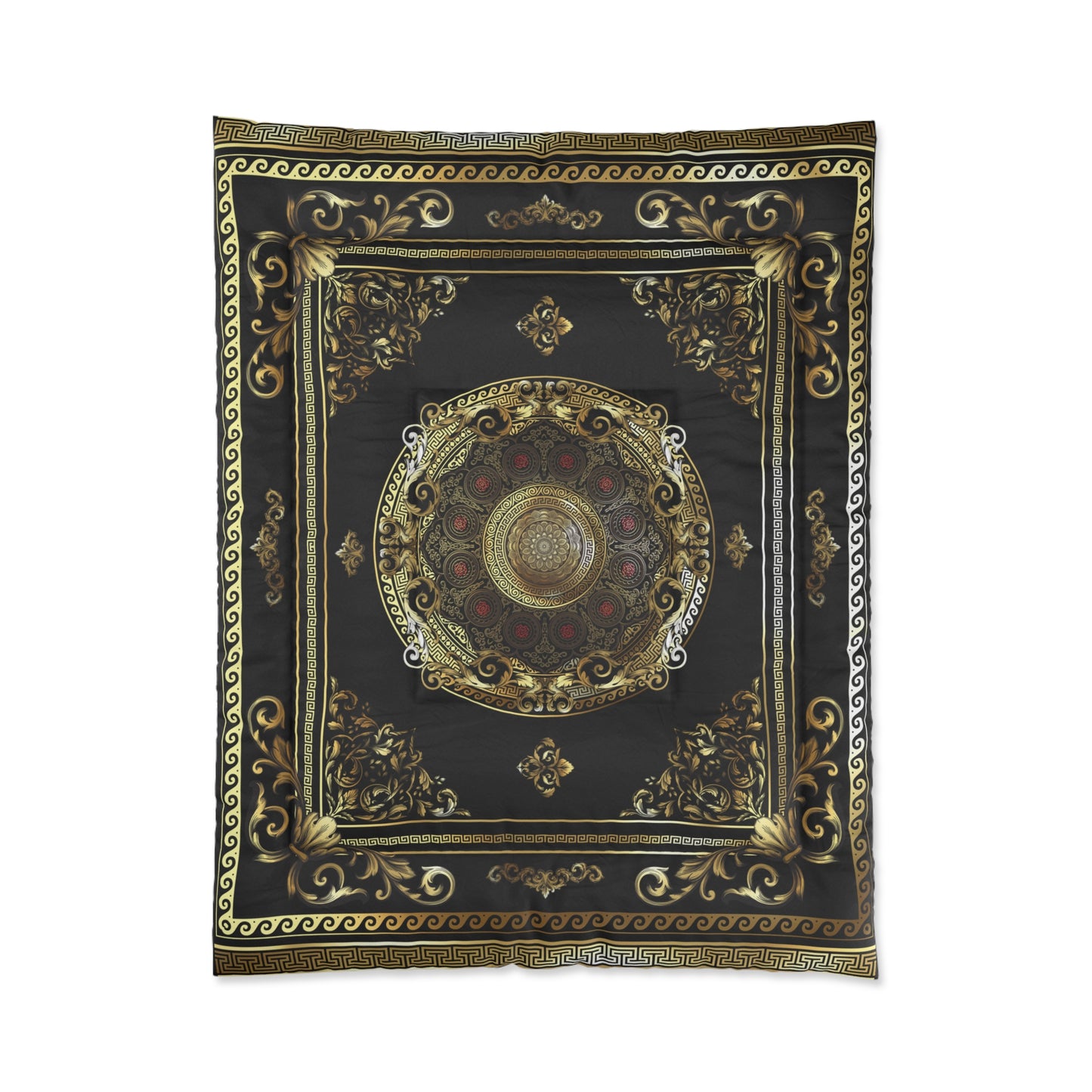 Greek Key Gold Black Red Ornate Baroque Comforter