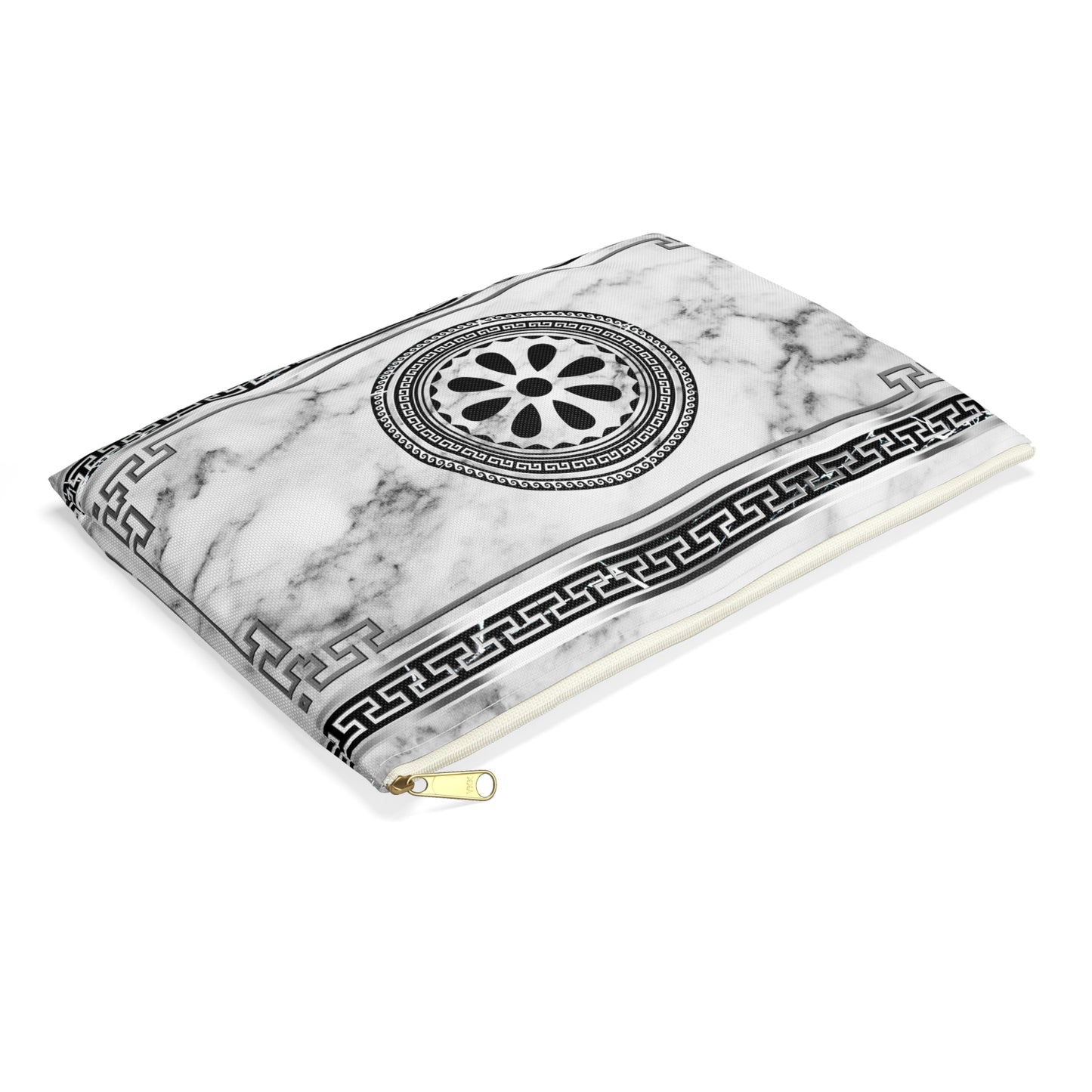 Greek Key Silver White Marbleized Accessory Pouch