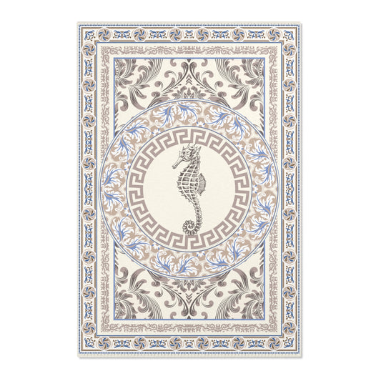 Blue Ornate Baroque Greek Key Area Rugs