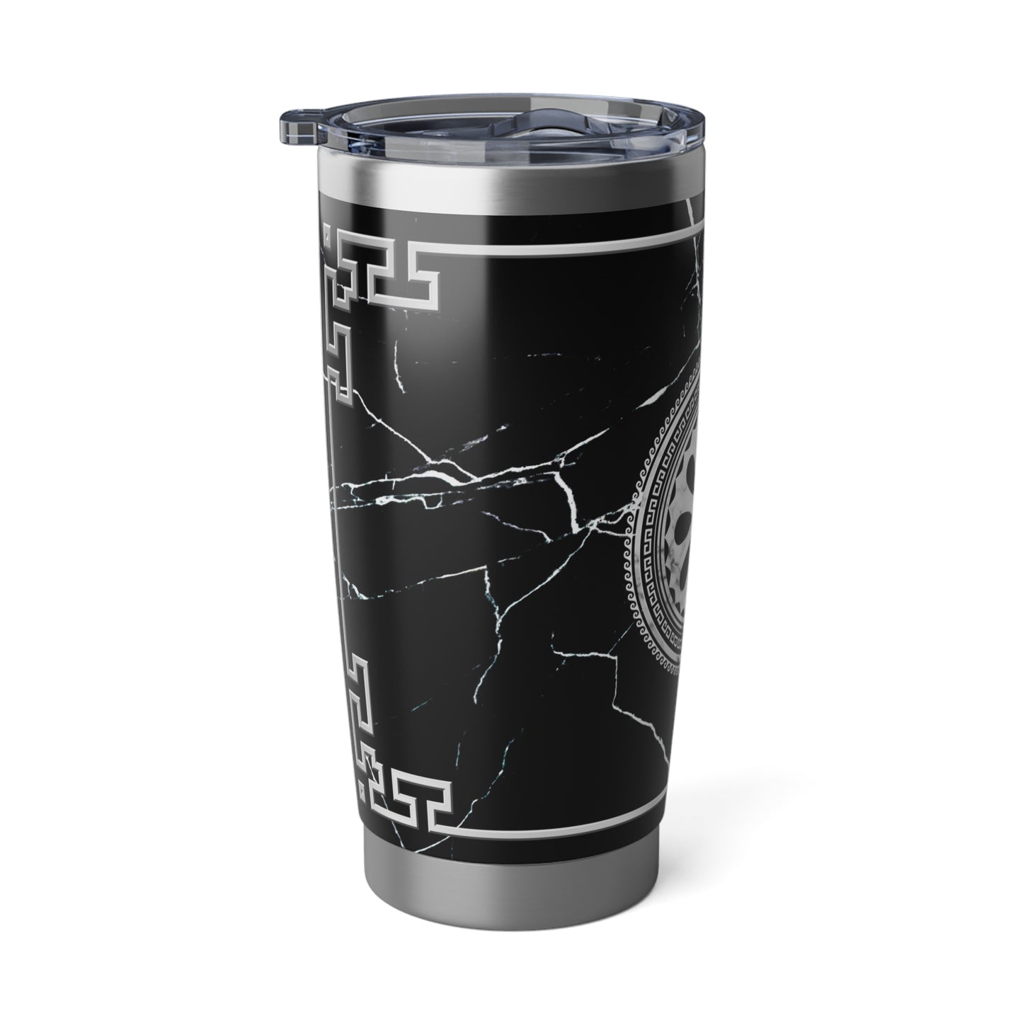 Greek Key Silver Black Marbleized Vagabond 20oz Tumbler